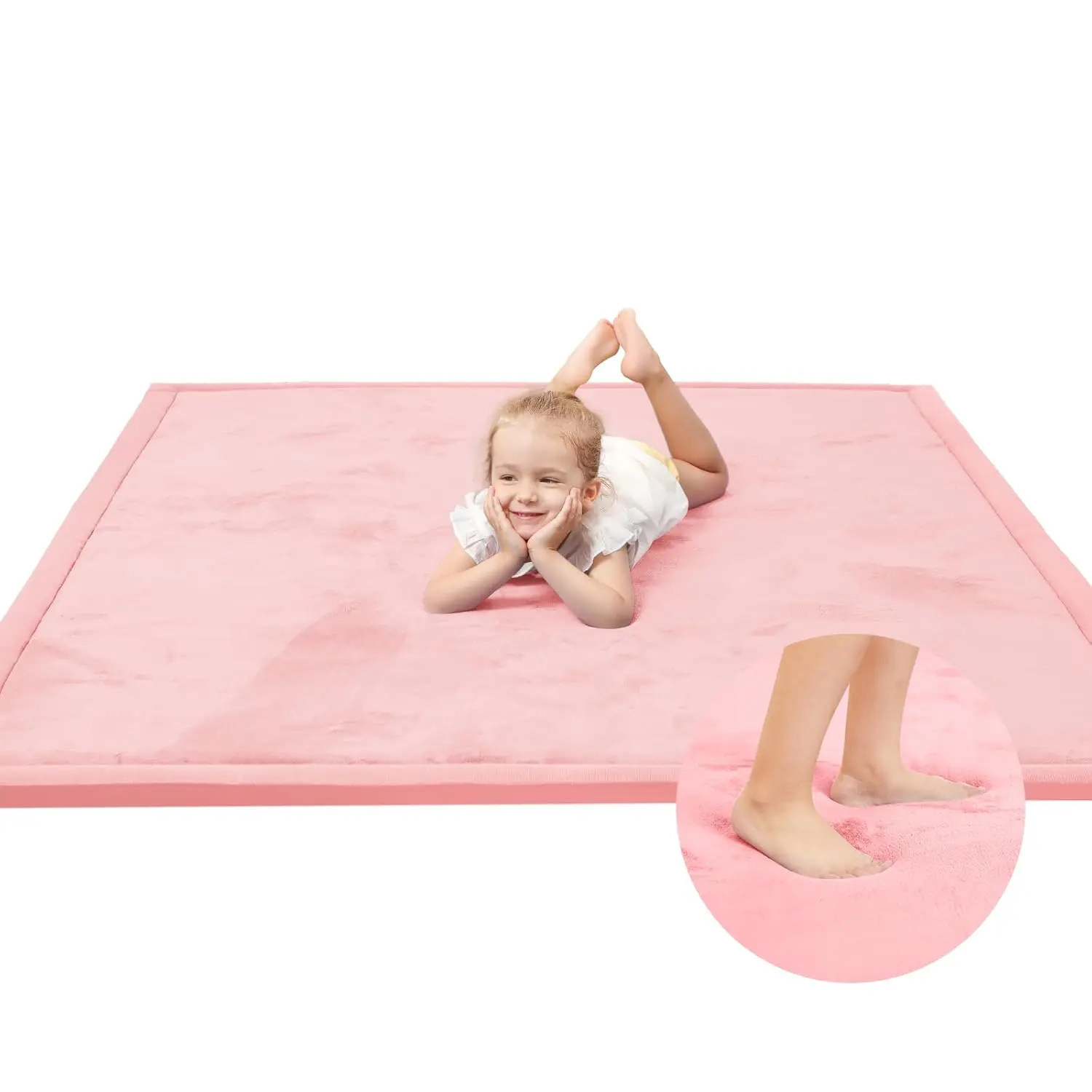 Baby Play Mat  Floor,1.3" Thick Memory foam Tummy Time Mat,Soft Coral Velvet Nursery Rug,Extra Large Non Slip  Crawling,Toddlers,Infants,kids,Yoga&Tatami Style  Living Room(Pink)