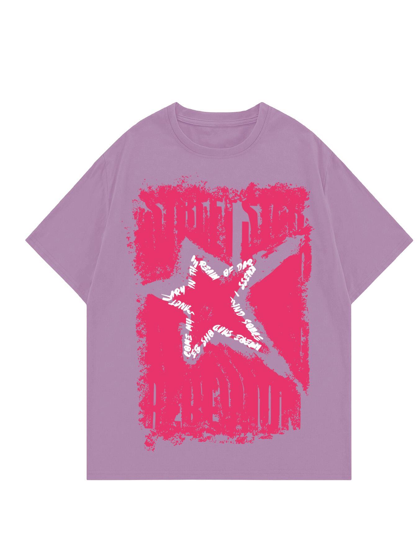 Unisex's Star Print Round Neck Tee, Casual Comfy Tee, Regular Fit Casual Fashion Short Sleeve T-shirt for Summer, Unisex Top for Daily Wear, Women