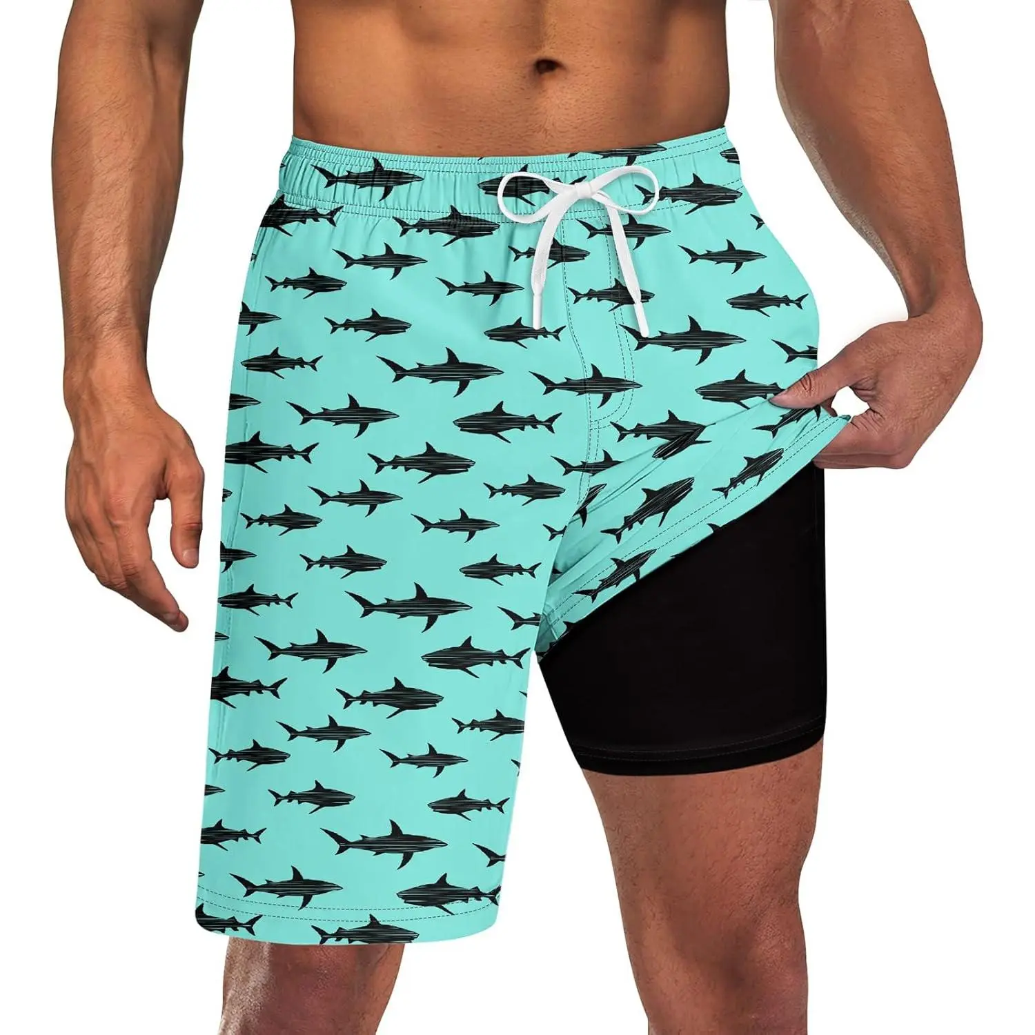 Mens Swim Trunks with Compression Liner 9'' Inseam Quick Dry Swimsuit Shorts M-3XL