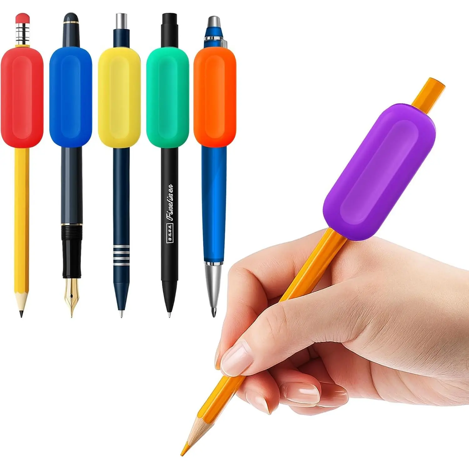 6-Pack Multicolored Soft Rubber Pencil Weights (1oz) - Handwriting Aid for Adults & Special Needs, Stabilizes Write for Pens/Pencils, Improves Penmanship for Tremors, Dyspraxia & Fine Motor Skill