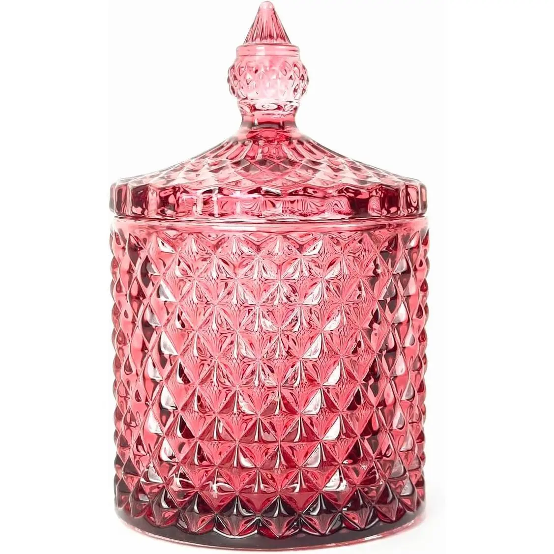 Purplish Red Glass Canister with Lid - Minimalist Decorative Kitchen Preserving Container, Christmas Gift Candy Dish, Office Decor Crystal Look Storage for Cookies, Jewelry, Jewelry/Candy