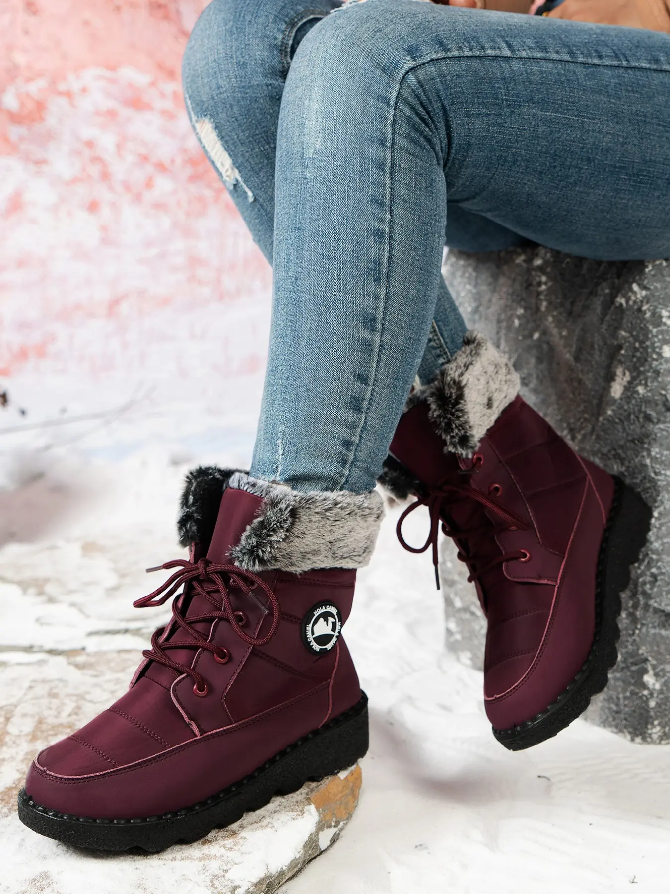 Women's Winter Snow Boots, Faux Fur Lined, Waterproof Outdoor Warm Shoes, Anti-Slip Thick Sole Design, Fall & Winter Footwear