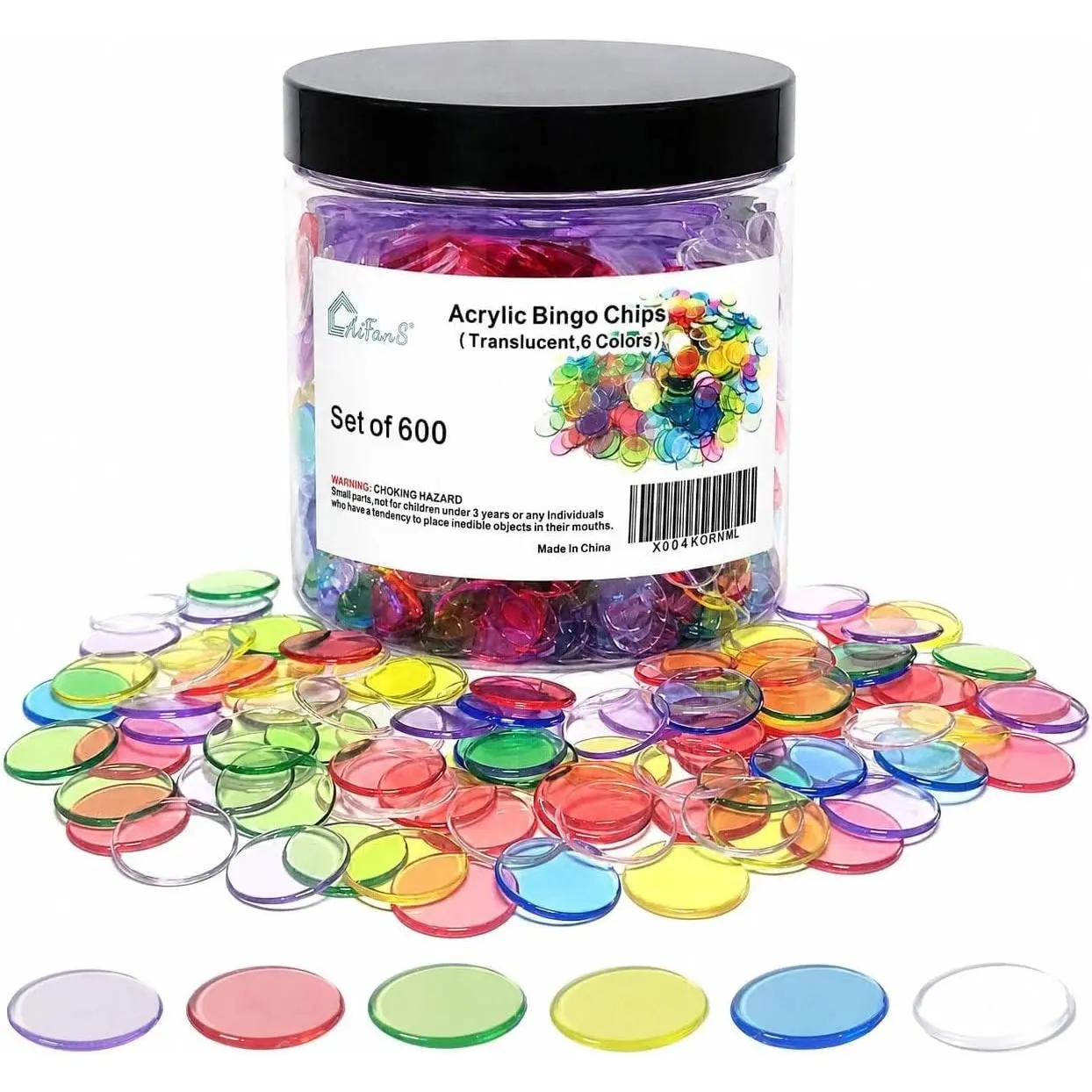 600 Pieces 3/4 Inch Translucent Counting Chips with Portable Jar, 6 Vibrant Colors for Educational Games, Sorting & Counting Activities