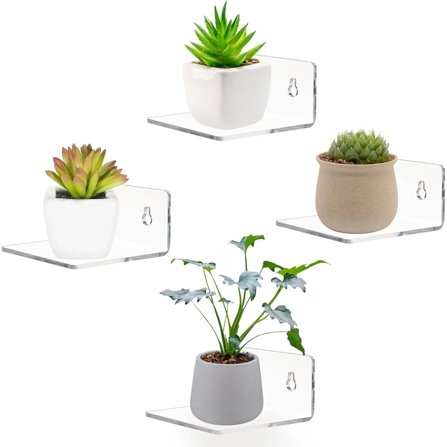 Wall Shelves,Clear 4 inch Floating Shelves for Display,Ledges Pop Figures,, Wall Mounted Transparent Shelf Small Invisible Shelves with Adhesive for Bedroom Living Room Decoration