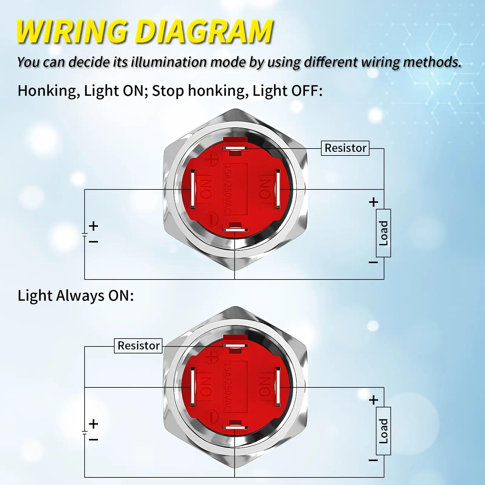 [Heavy Duty Horn Switch] Daiertek Heavy Duty 12V/24V/36V (Up to 36V) 20A Marine Boat Car Horn Switch Speaker with Blue LED Illuminated Stainless Steel Momentary Push Button, 4-Pin Wiring Compatible for Auto, Boat Horn System (SPST)