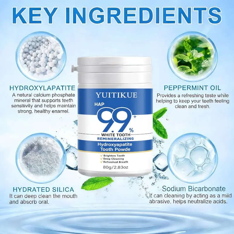 Yuitikue Baking Soda Whitening Tooth Powder, Hydrated Silica Deep Cleaning, Improves Coffee Stains and Teeth, 80g, Remineralizing Tooth Powder