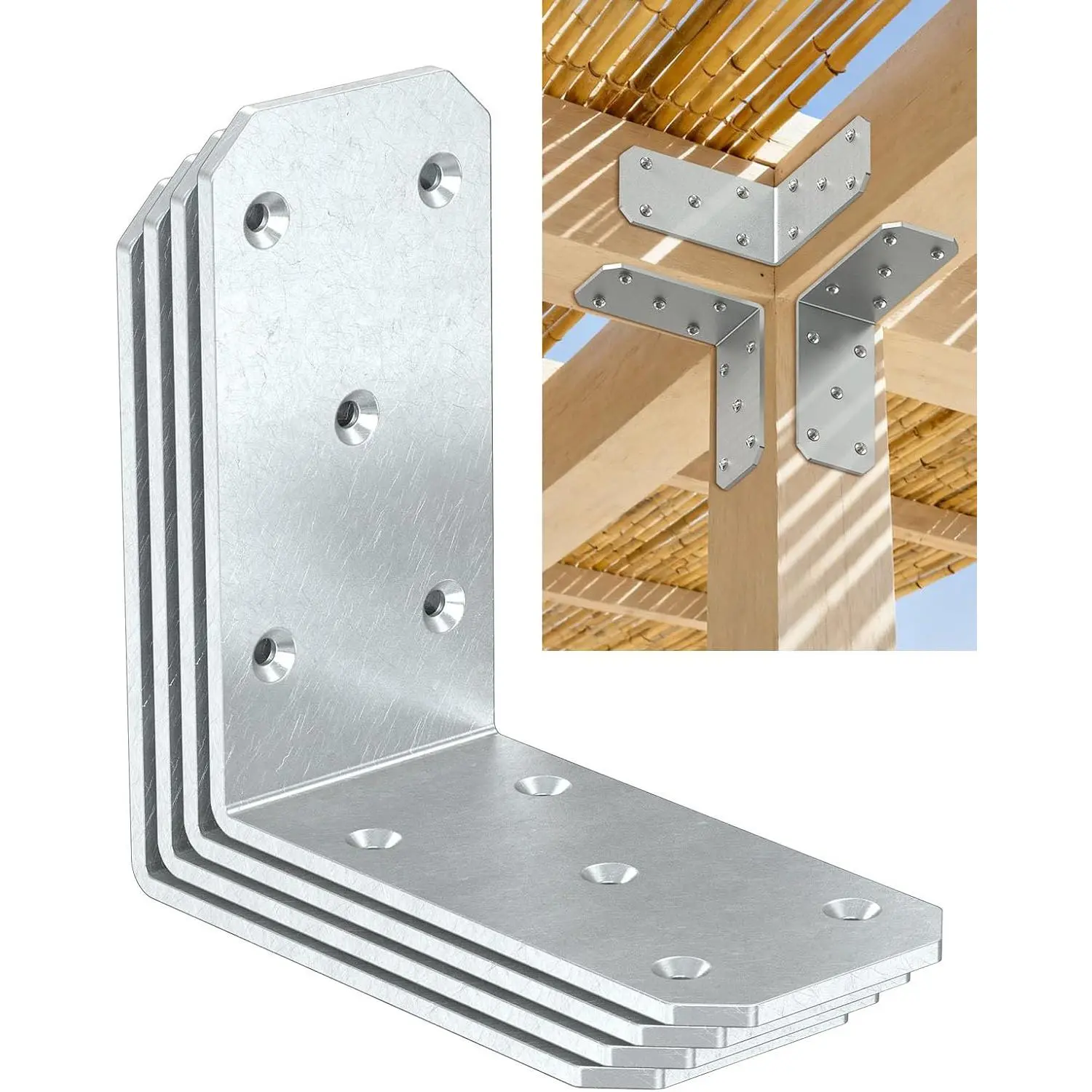 Heavy Duty L Brackets, 5x5 Inch, 300 LBS, Galvanized, 4 Pack | Carbon Steel, Rust Resistant  Coating, 90  Brackets, 10 Holes, for , Shelves and Outdoor Projects