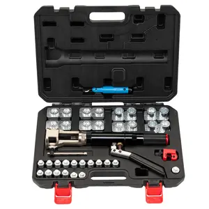 Professional Hydraulic Brake Line Flaring Tool Kit, 45° Single & Double Flare, 33 PCS Auto Brake Repair Set with Tube Cutter Deburrer, Fits 3/16" to 1/2" Copper Steel Fuel Brake Tubing