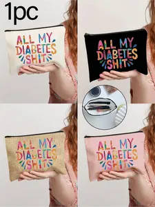"all My Diabesies" Colorful Letter Print Storage Bag, Large Capacity Handbag, Ideal for Home, Shopping, Travel, Camping, Climbing, Fitness