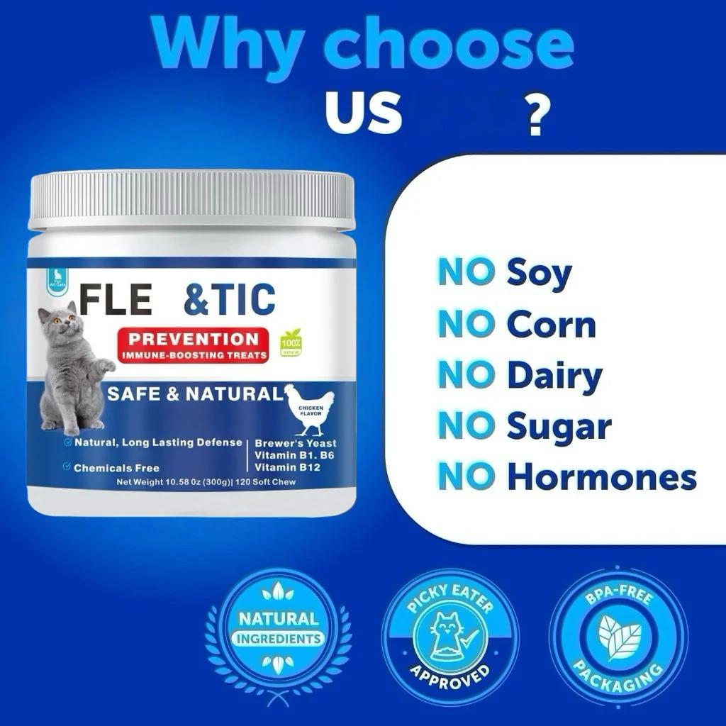 Cat Flea&Tick Control Chewables - Taurine Supplement for Cats-Skin & Coat Health Support- Suitable for All Breeds