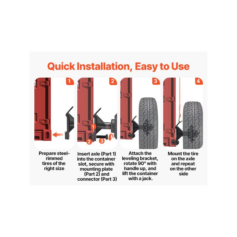 VEVOR Shipping Container Wheels 8-Lug Wheels Kit, Heavy Duty Shipping Container Accessories with Ratchet Tie Down-Moves 20 ft - 40 ft, Secure Transport for Dock, Warehouse, Construction Site, Black