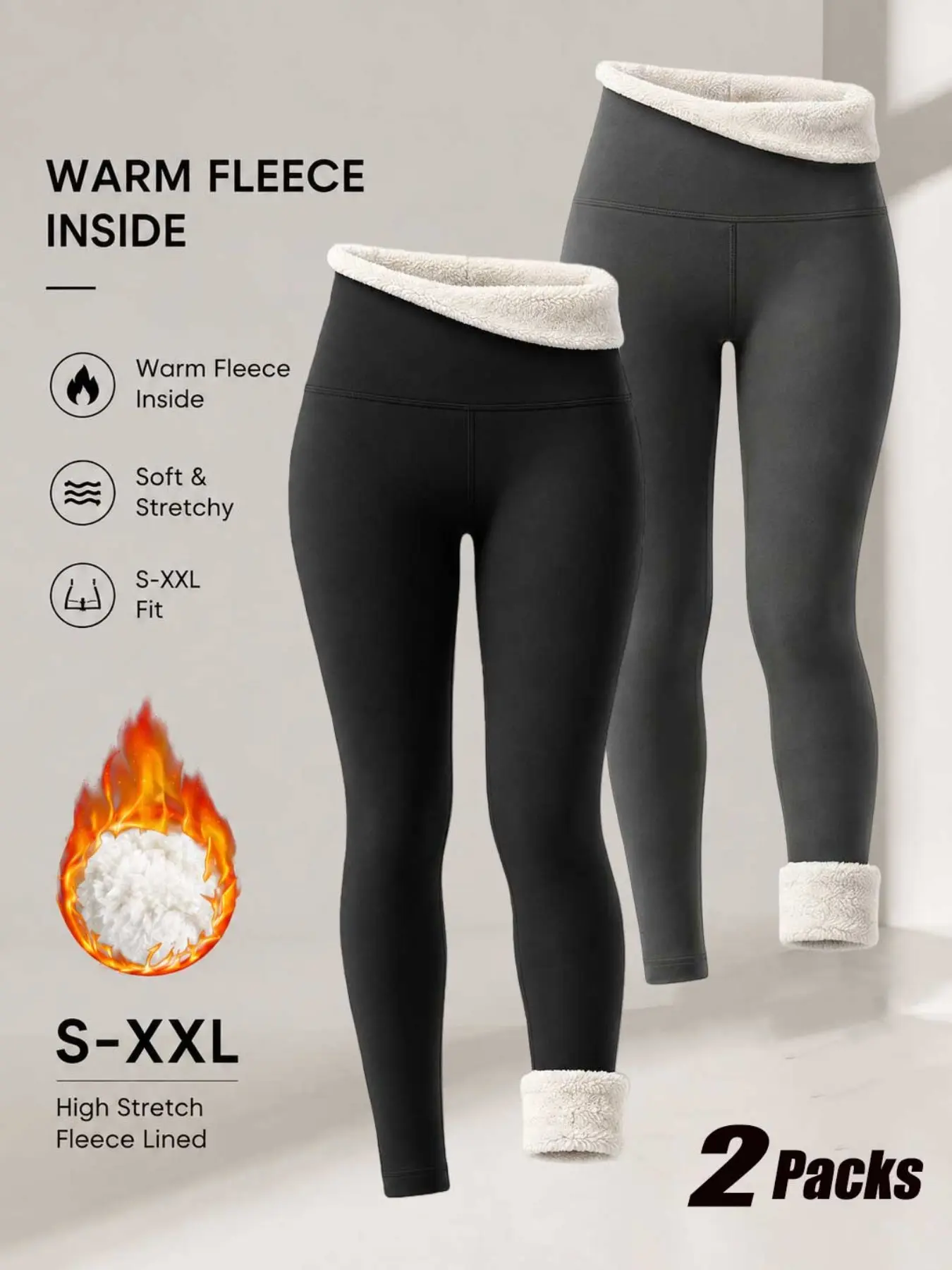 Women Fleece Lined Thermal Leggings, High Waist Thick Lamb Wool Warm Pants, Plus Size S-XXL Elastic Skinny Base Layer Pants For Autumn Winter