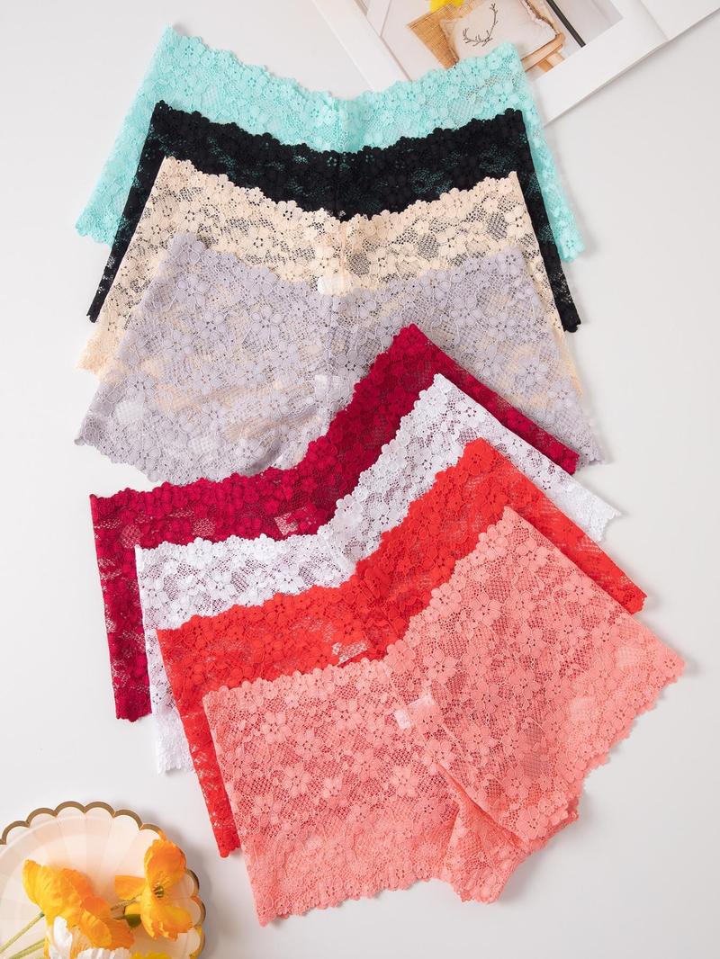 Women's Plain Floral Lace Sheer Panty, Casual Comfy Breathable Knicker for Daily Wear, Ladies Underwear for All Seasons