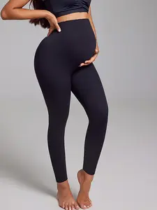 High-Waisted Pregnant Leggings with Support Band, Soft Breathable Fabric, Plain Design, Ideal for Full Pregnancy, Spring & Fall