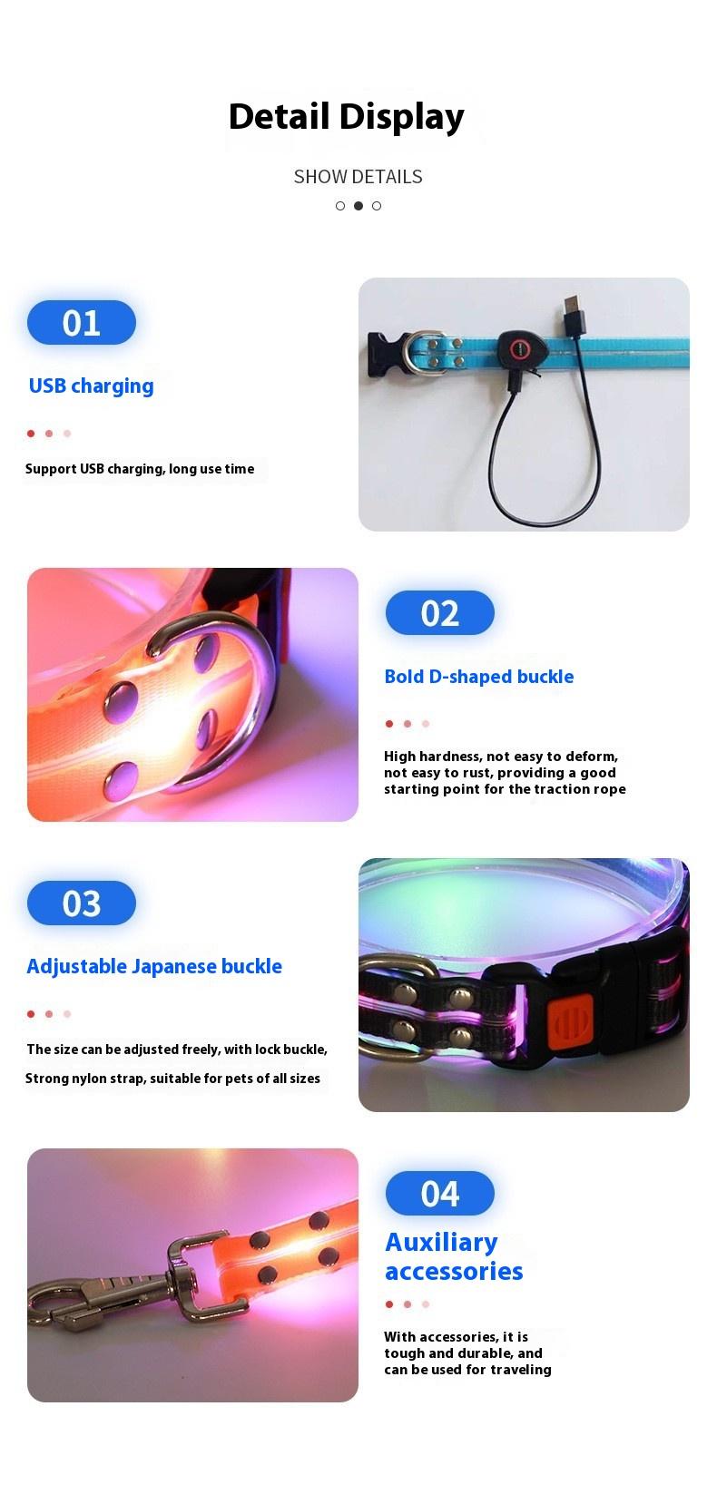 【Pet Essential】USB rechargeable luminous leather belt LED flashing collar with adjustable brightness, extremely cool. christmas  collar ball toy duney  leash Adjustable LED iyoshop  dog harness