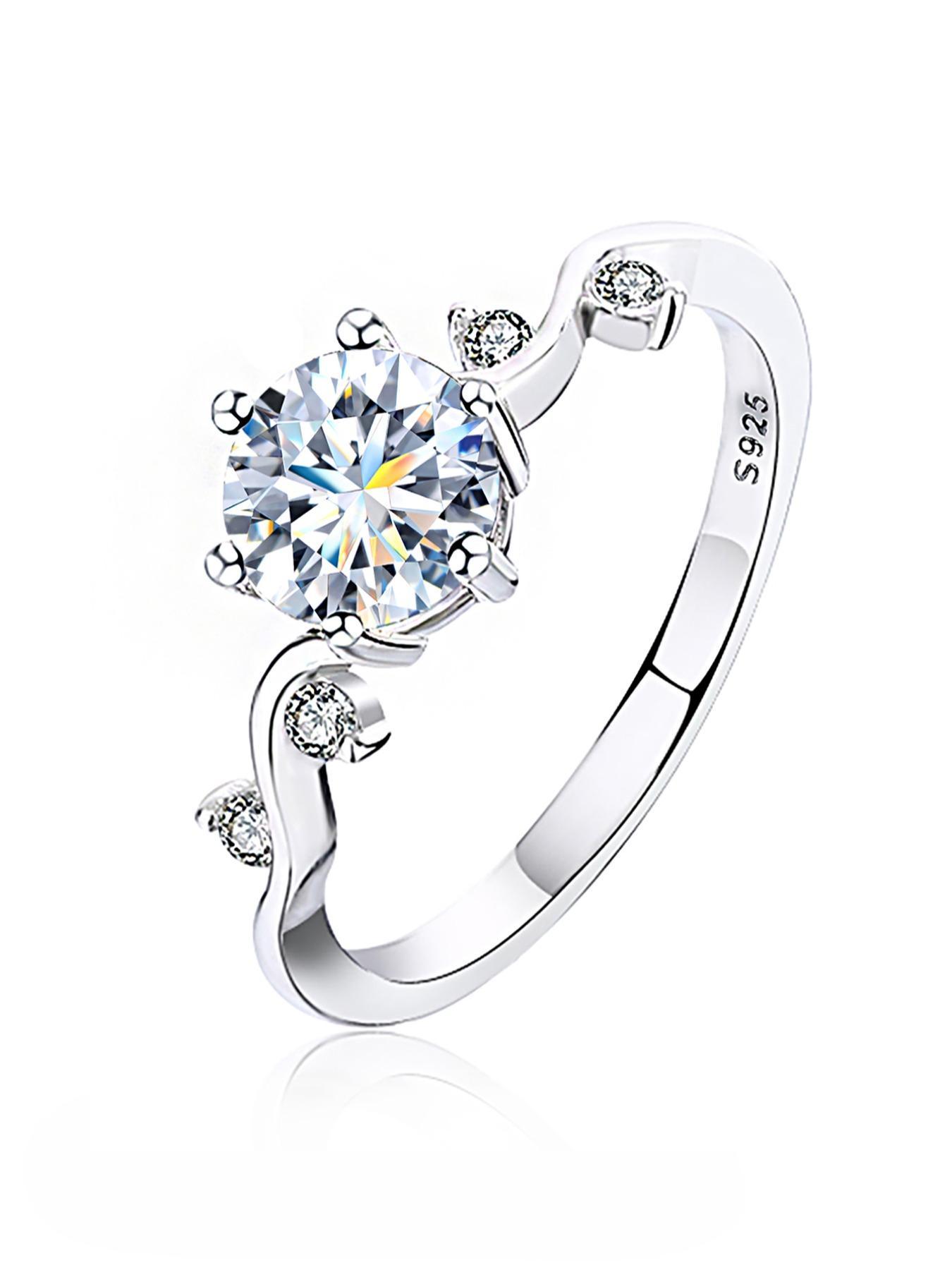 S925 Sterling Silver Synthetic Moissanite Ring, 1ct Ring for Women, Exquisite Engagement Ring for Women & Girls, with Timeless Promise Wedding Engagement Ring, Pave Engagement Ring