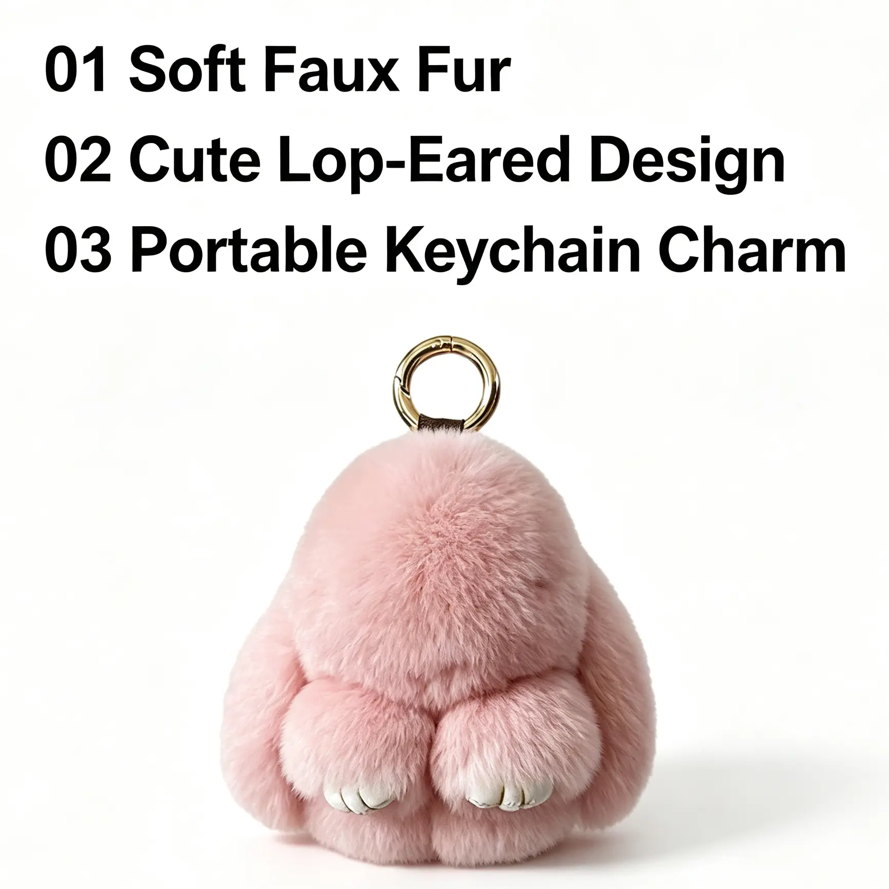 Cute Fluffy Bunny Keychain, Soft Faux Fur Rabbit Bag Charm, Adorable Plush Pendant for Car Keys Backpack