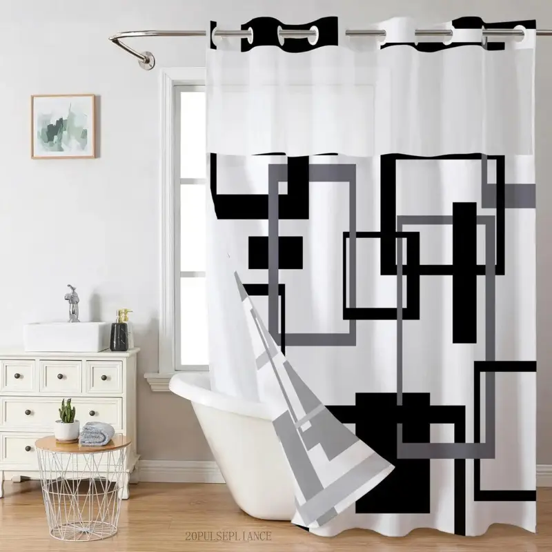Double Layer Waterproof Shower Curtain, Removable Shower Curtain with Snaps, Bathroom Supplies Shower Curtain, Home Goods20PULSEPLIANCE