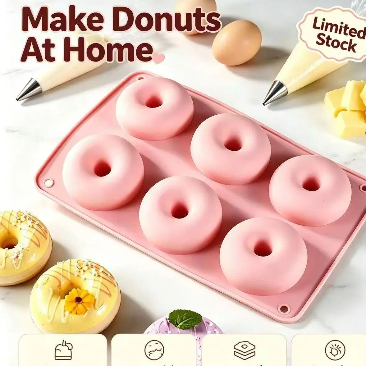 1pc Elliptical Food-Grade Silicone Mold, Makes Donuts, Cookies, Ice Cubes, Candy, Rice Cakes, Jelly Pudding, Chocolate Cake Decorations