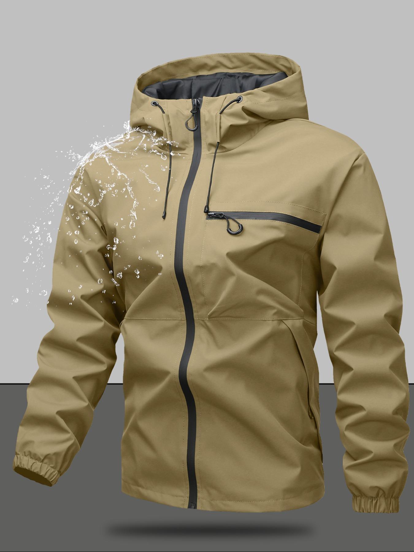 Men's Zip Up Hooded Jacket, Casual Regular Fit Long Sleeve Waterproof Windproof Lightweight Jacket for Outdoor Activities, Fashion Men's Outerwear for All Seasons Coats