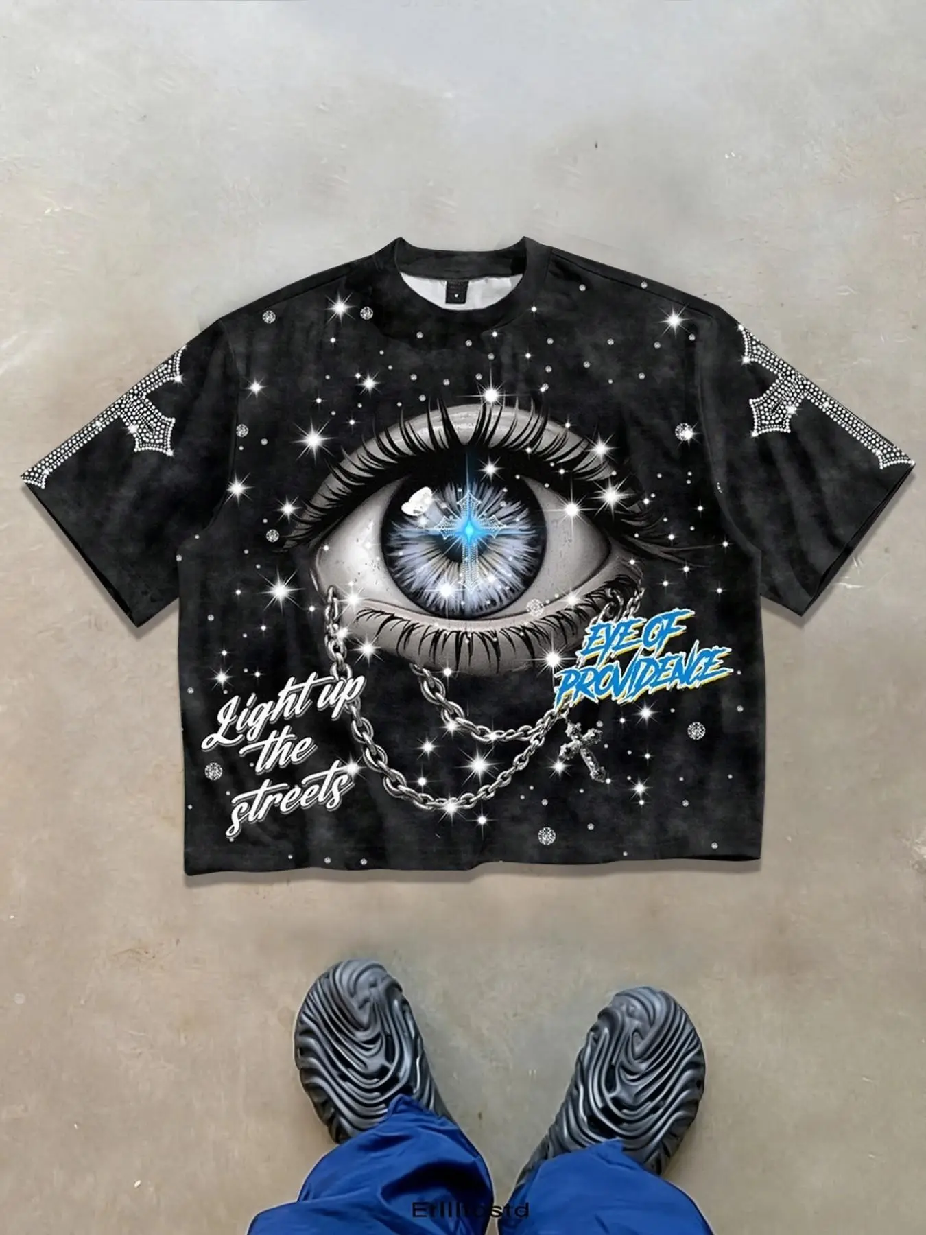 Polo collar short sleeved T-shirt men's short baggy loose fit, men's, women's, Unisex, eye print geometric lapel short sleeved shirt T-shirt street brand casual collar Y2K style Streetwear