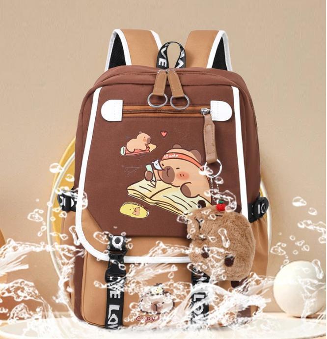 Capybara Backpacks Schoolbag for Teenage Waterproof Girls Boys Backpack Female Travel Bag Bookbag Mochila with Plush Keychain