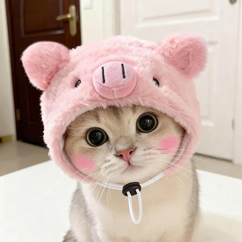 Cute Animal Themed Pet Hat for Cats and Small Dogs Adorable Pig Design Photo Prop Costume Accessory for Yorkie Bichon Poodle Shih Tzu Puppy Photography Outfit
