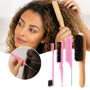 Beechwood Boar Bristle Slick Back Hair Brush, Smooth Flyaways, Frizz Control, Sleek Ponytail, Buns, Edge Baby Hair, Teasing Brush for Women & Men