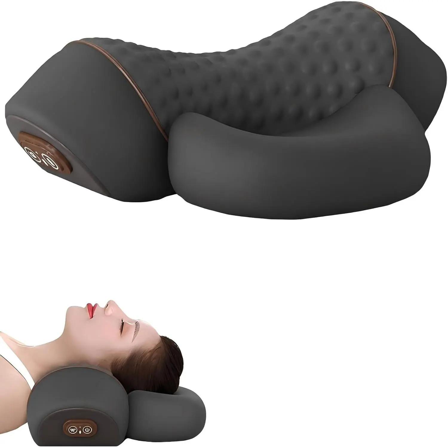 Heated Neck Massage Pillow  (Black)| Cervical Pillow for Neck Discomfort Relief Ergonomic Heating Pillow for Home Office Travel