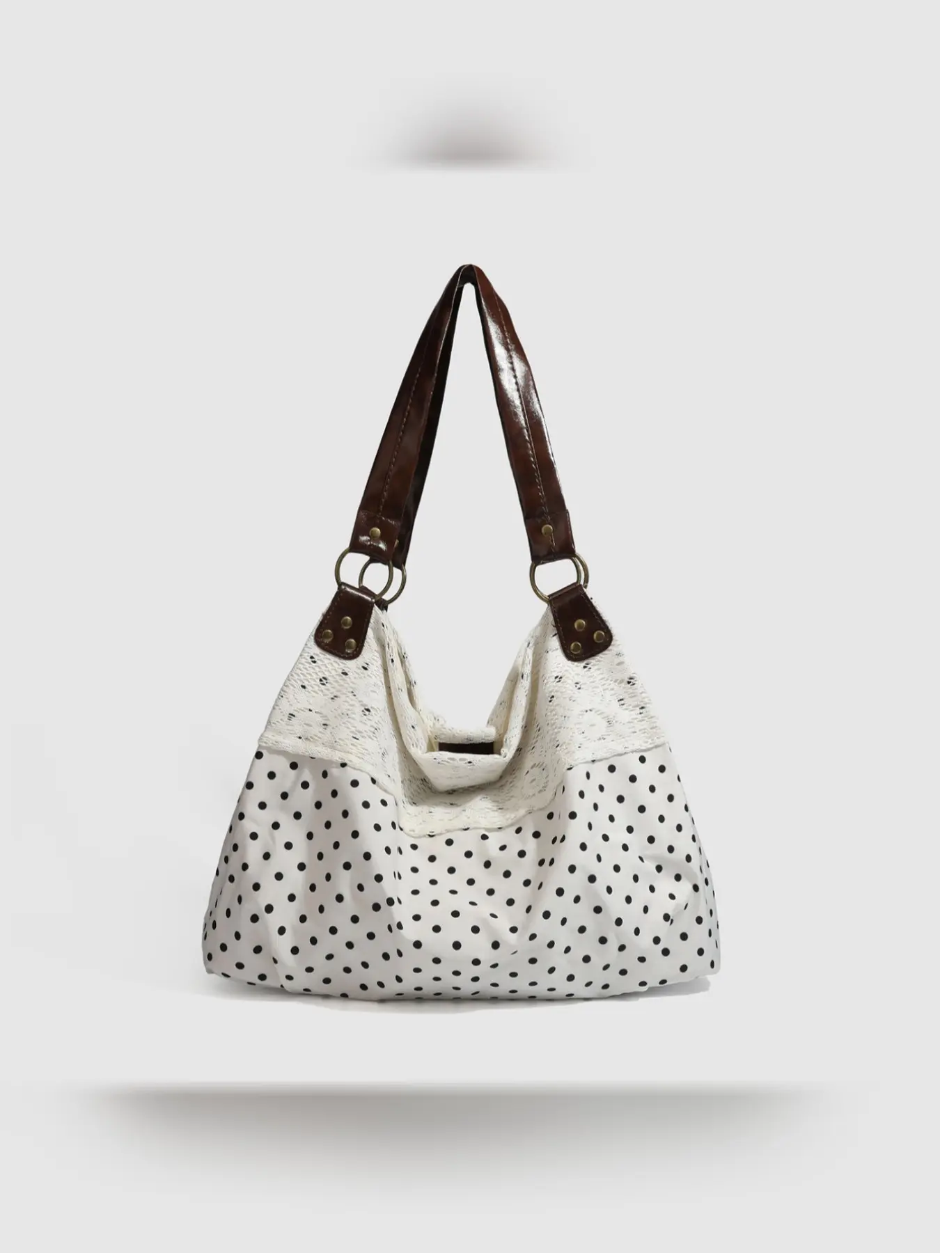 New Korean Style Retro Polka Dot Bag, Lace Trim Round Point Canvas Bag, Single Shoulder Crossbody Bag for Women, Fashionable Bohemian Bag, All Seasons Boho Fashion, Boho Crossbody Bags