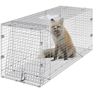 【DealsForYouDays】VEVOR Live Animal Cage Trap, 42" x 16" x 18" Humane Cat Trap Galvanized Iron, Folding Animal Trap with Handle for Stray Dogs, Armadillos, Raccoons, Marmots, Foxes