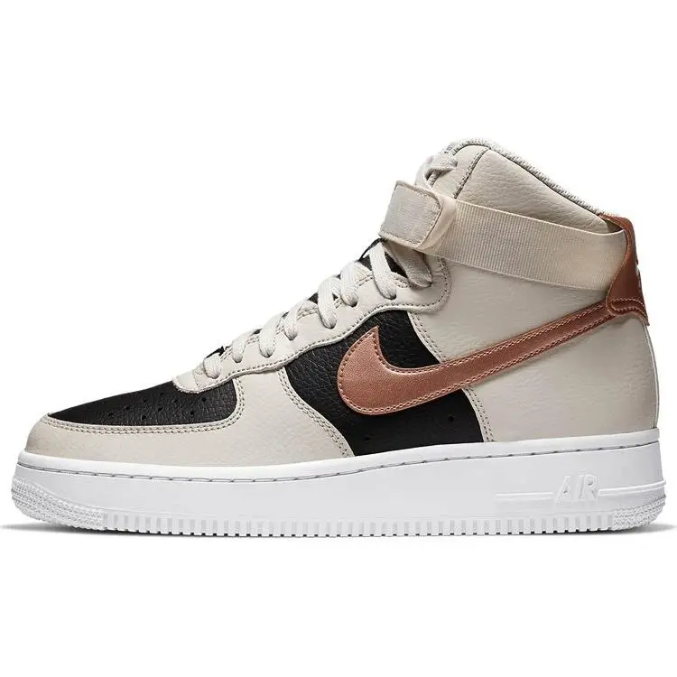 Women's Nike Air Force 1 High-Top Casual Footwear - Beige and Black Trainer Shoe with Verifiable Credentials and Global Authentication Support