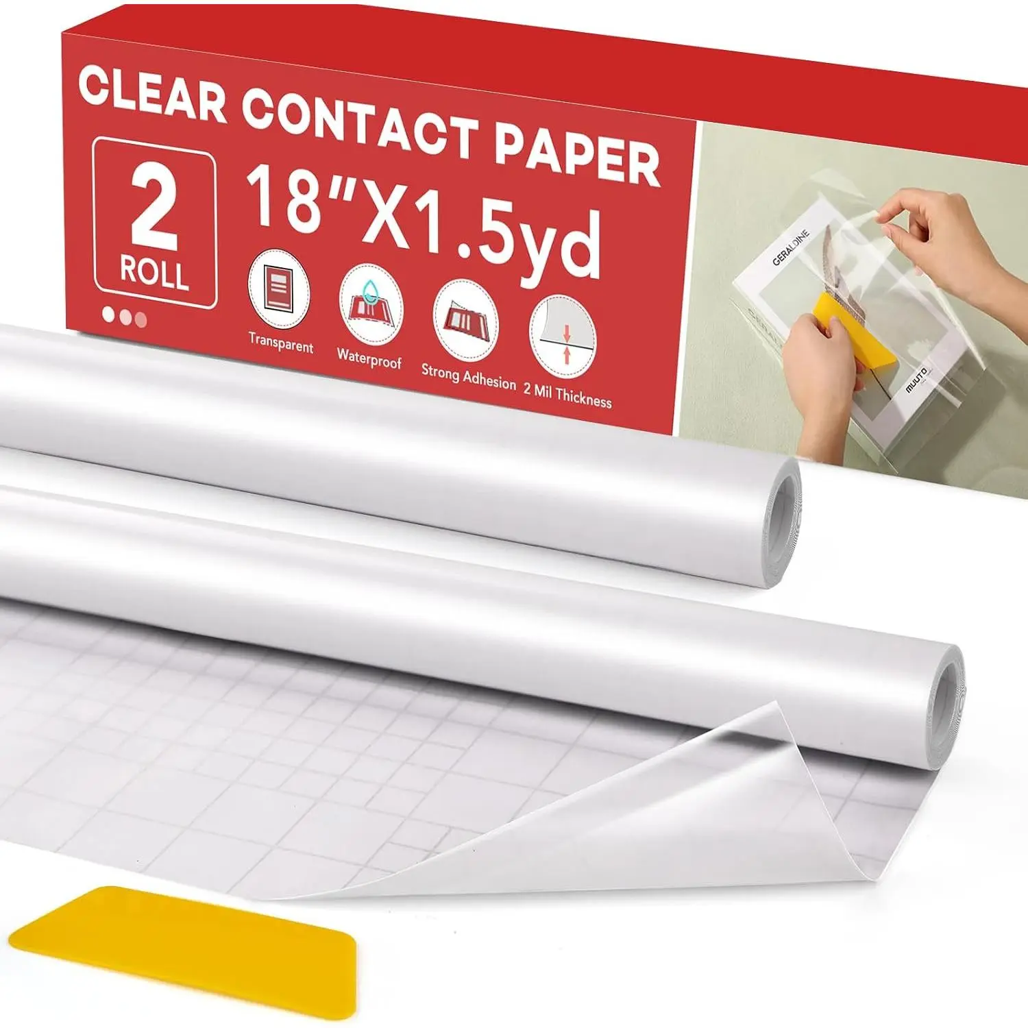 2 Rolls Clear Contact Paper, Adhesive Book Covers 18 in x 4.5 ft | Contact Paper Peel and Stick, Plastic Protective Liner Papers Protector for Crafts Paperback Textbook Hard Covers Documents
