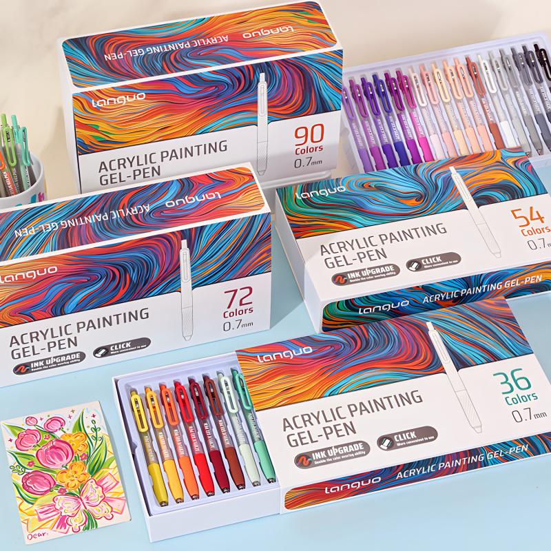 36/54/72/90-Color Acrylic Gel Pen Set, Retractable 0.7 mm Tip, Rich-Color Large-Capacity Ink Pens, Art Supplies for Diary, Cards, DIY Coloring and Doodling, Stackable Clip Acrylic Gel Pens #GLOBAL PICKS