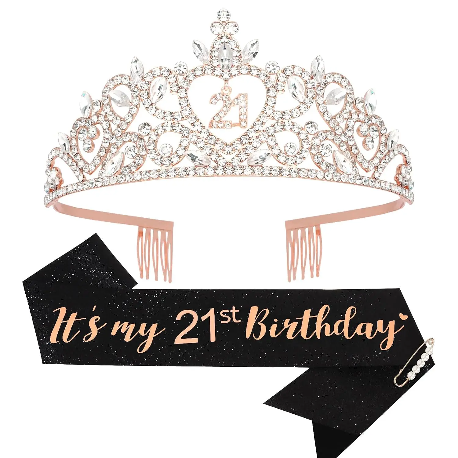 Happy 21st Birthday Decorations for Her with Happy 21st Birthday Sash for Women & Twenty- Crown 21  Gifts