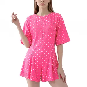 Imily Bela Rompers for Women Spring Outfits Summer Polka Dot Casual Short Sleeve Crew Neck Loose Jumpsuits with Pocket