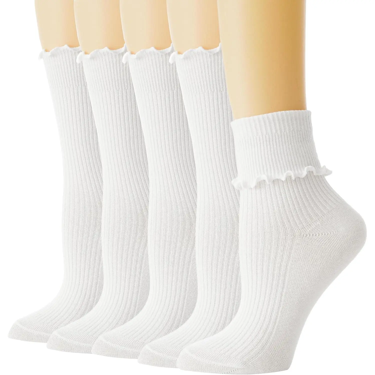 Ruffle Socks, White Frilly Crew Socks for Women Girls, Cute Turn Cuff Dress, School Uniform Socks Size 5-9