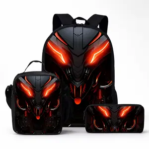 Mechanical robot print backpack three-piece set, including lunch bag, pencil case, and backpack, Backpack for school, Multi Function Backpack