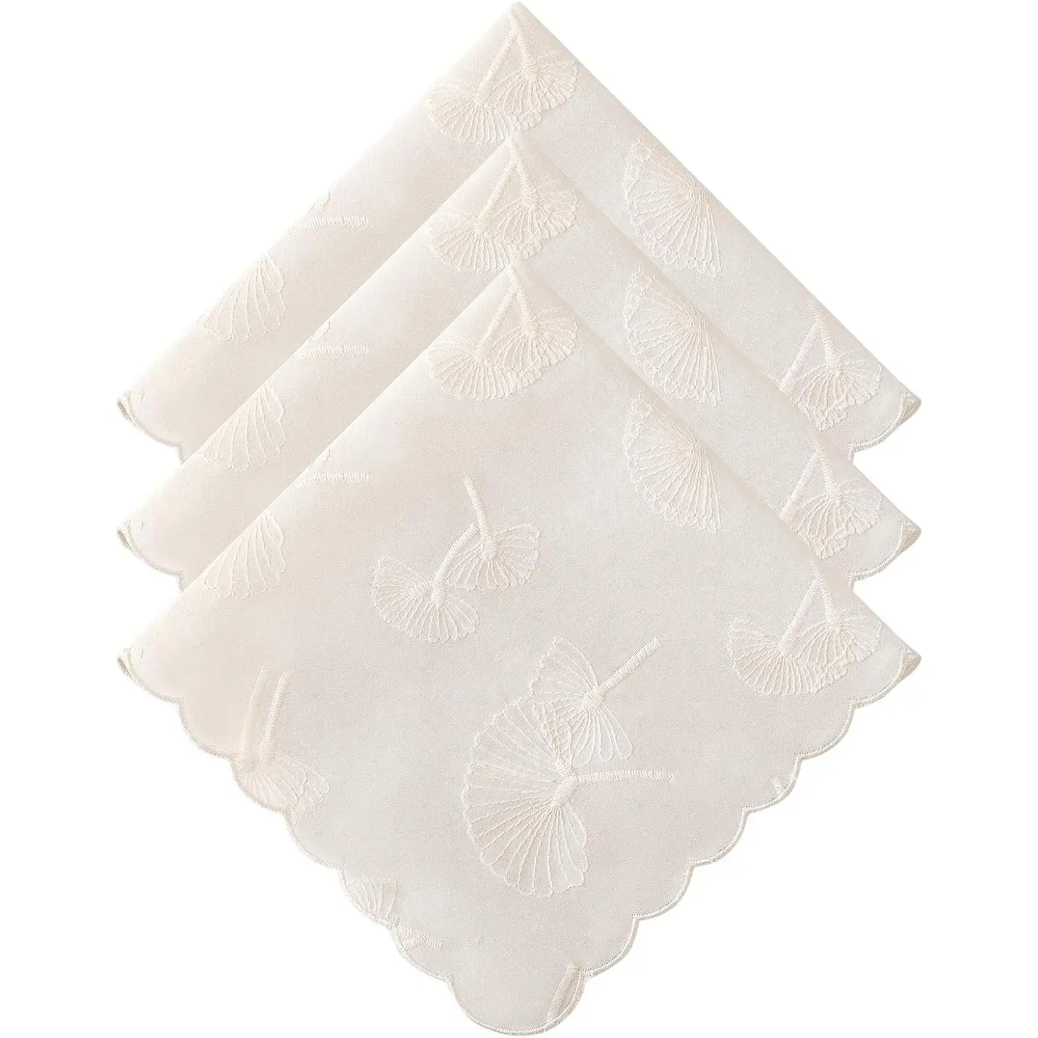 Women's Cotton Handkerchiefs Dandelion Scalloped Embroidered Ladies Hankies for Wedding Parties 3Pcs