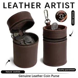 Portable Leather Piggy Bank, Handmade Full Grain Leather, Fits Car Cup Holder, Coin Purse, Zipper Bag, Small Wallet, Money Clip
