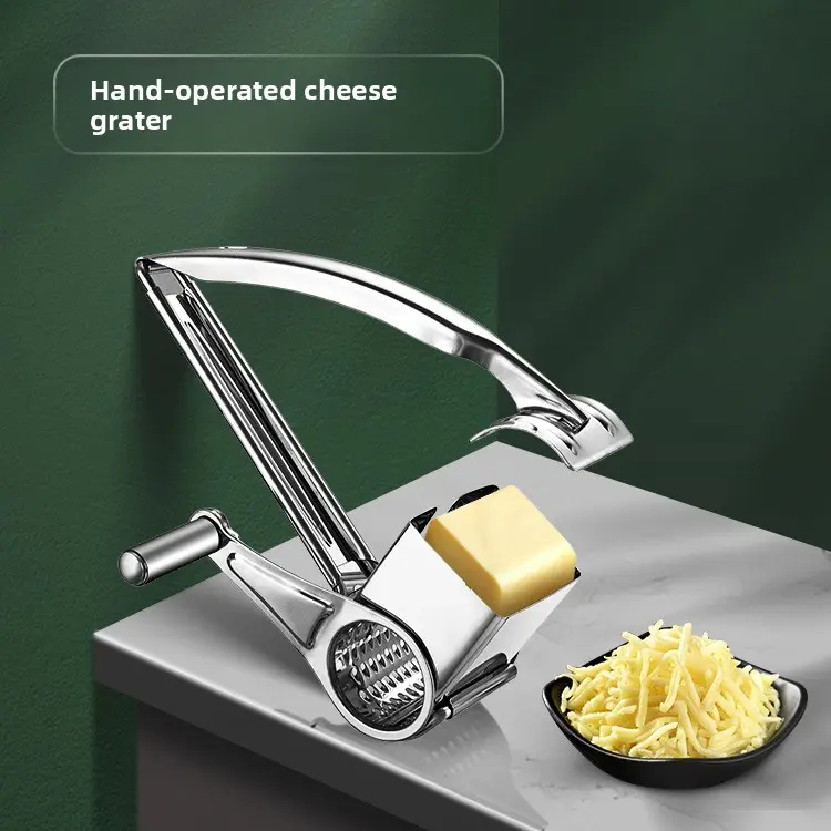 Stainless steel cheese grater, hand-cranked rotary cheese shredder, multifunctional creative cheese grater accessory