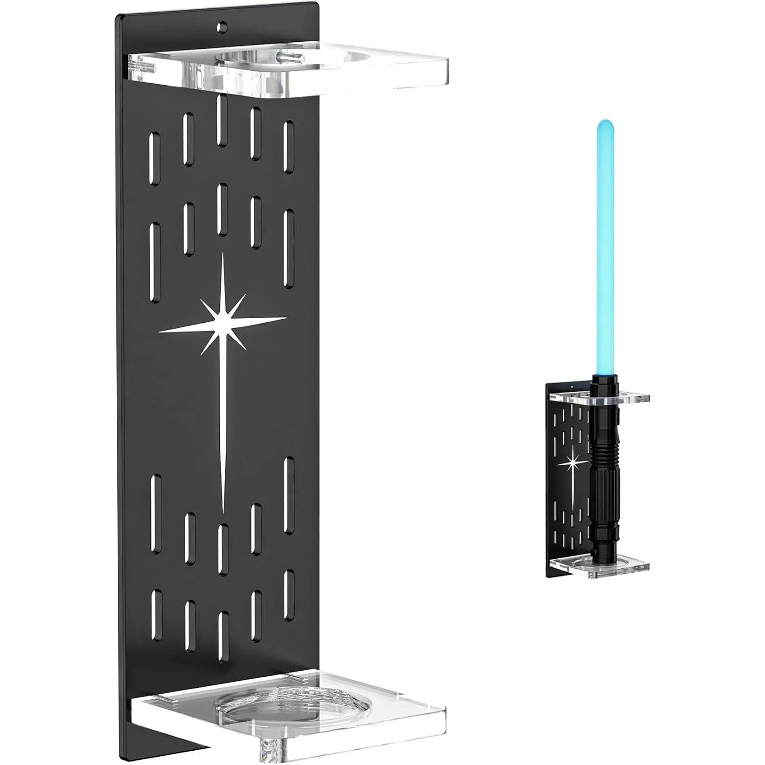 Wall Mount Light Saber Display Stand, Vertical Light Saber Holder for Wall, Acrylic Saber Wall Mount Display Rack for Sword Wand Saber Collectors, Black