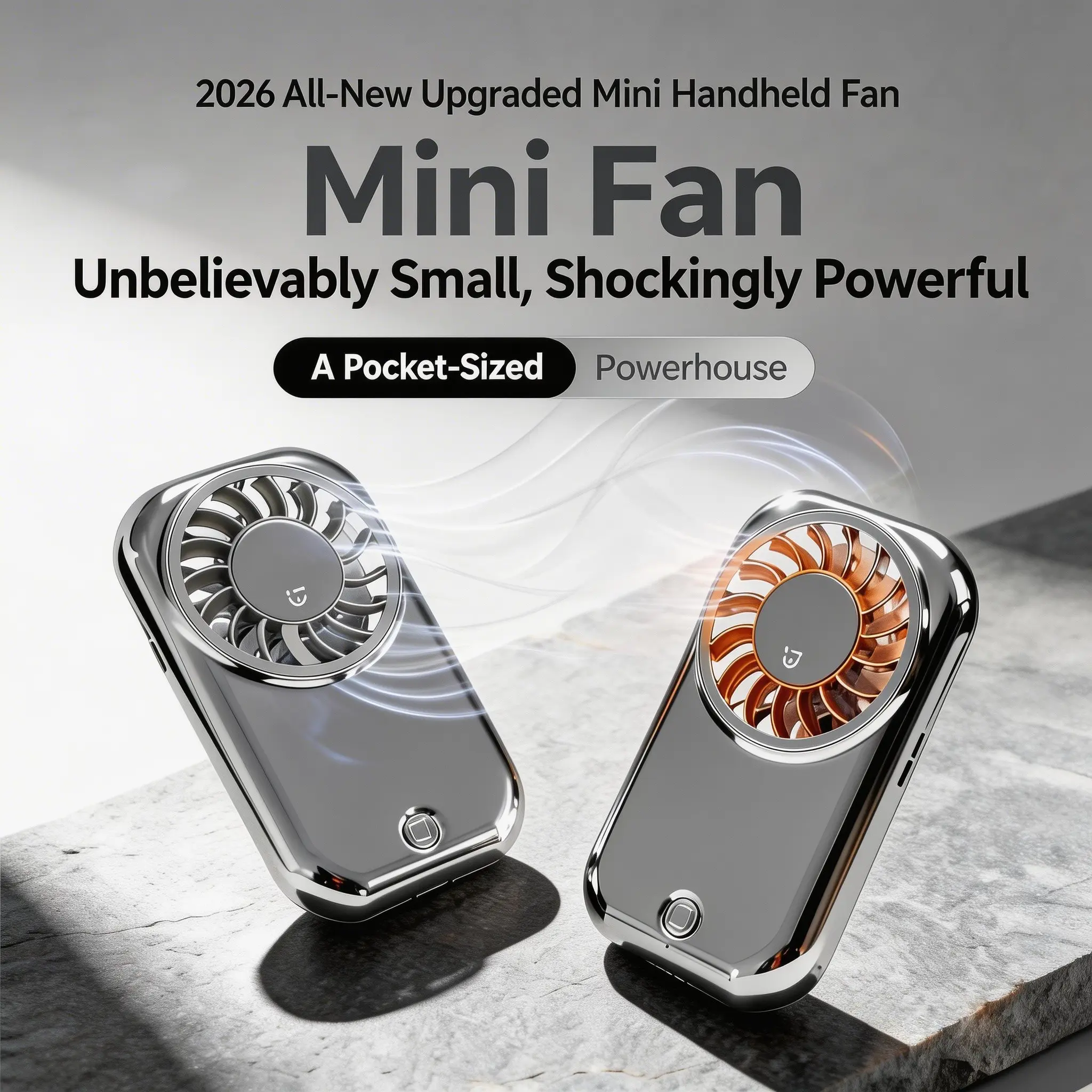 Mini Handheld Fan 11000 RPM, Five-Speed Strong Power, USB Rechargeable Mirror Finish, Lightweight Design, Silver Color / Olive Cordless Rechargeable Fan #GLOBAL PICKS
