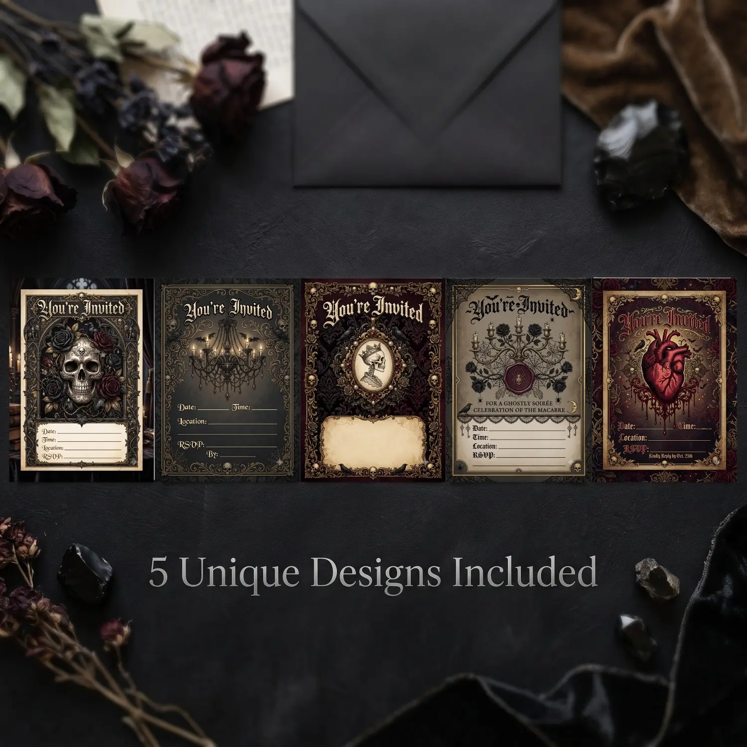 Elegant Macabre Halloween Party Invitations (30 Pack), Spooky Pumpkin & Ghost Decoration Cards, Fall Decor for Festive Celebrations