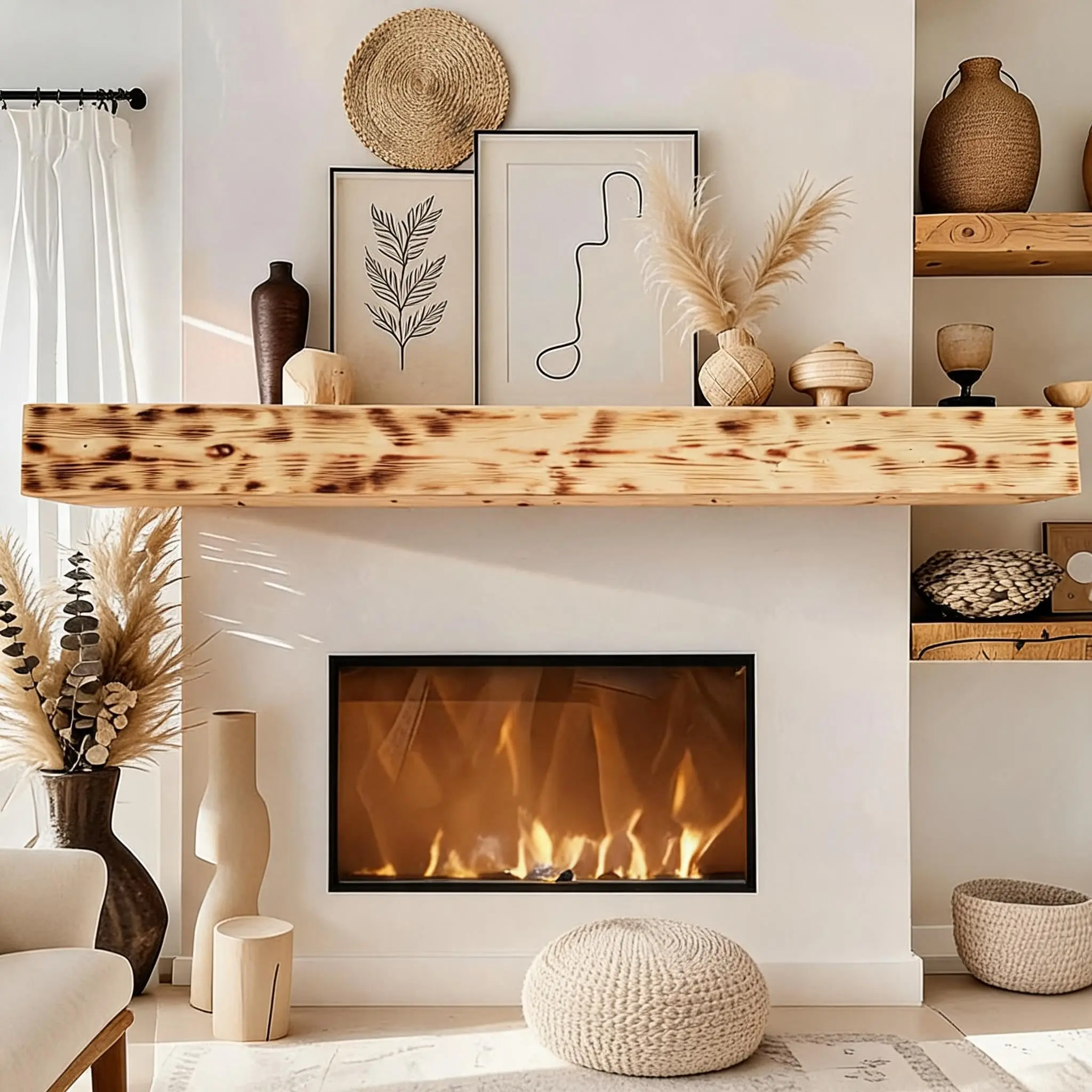60"/72" Wooden Scratch-Resistant Floating Fireplace Mantel Shelf, Rustic Farmhouse Living Room Decor, Easy Installation Wall Mount Shelves with Steel Hardware for TV Area & Entryway