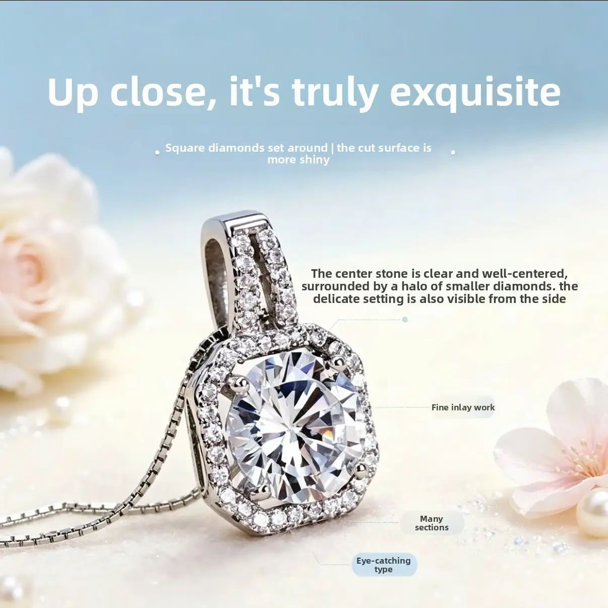 Silver Moissanite Necklace Princess Square Pendant Iced Out Diamond Cut Jewelry Sparkling Charm Necklace Luxury Fashion Accessories Women