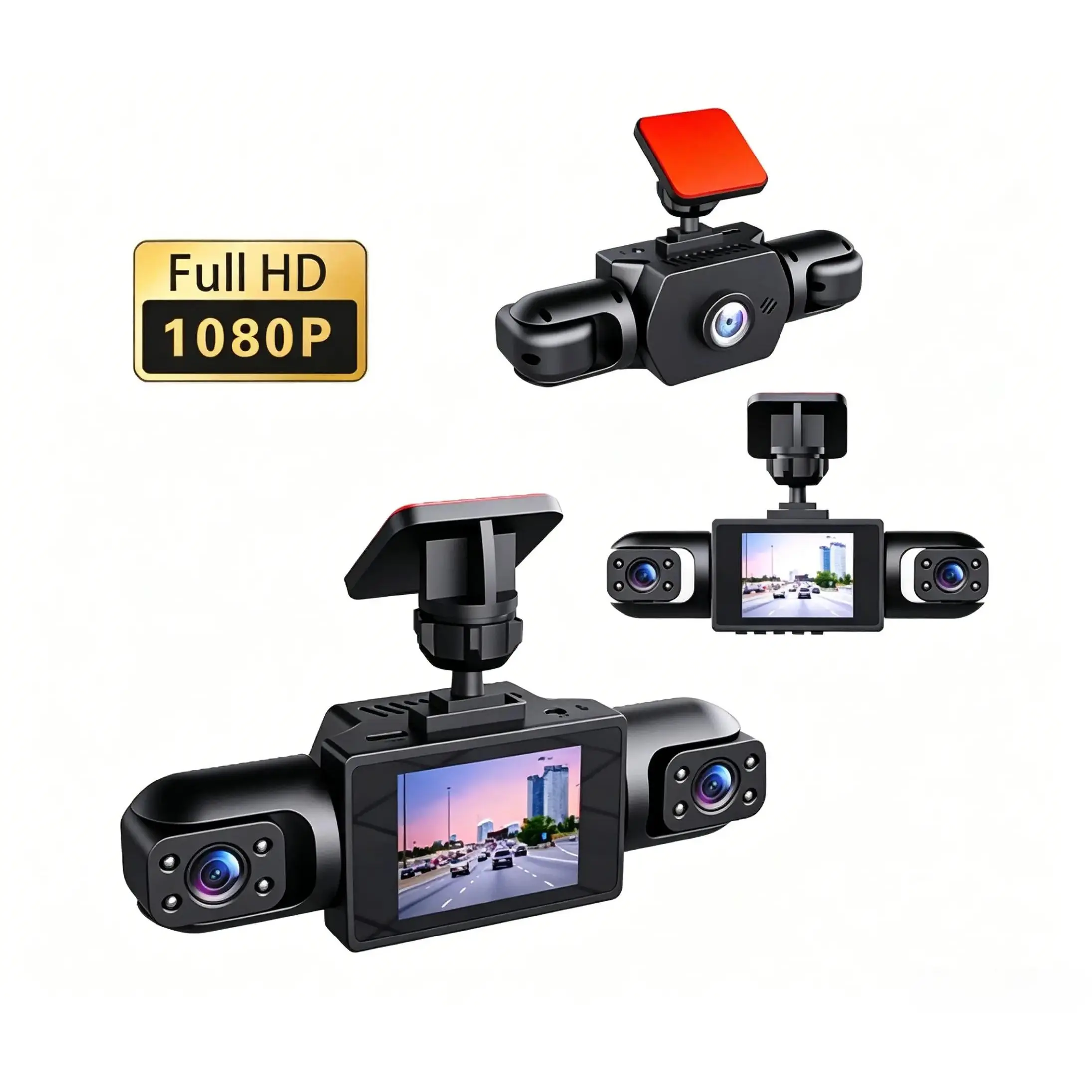 Triple Camera Dashcam - Full HD 1080P Viral 3-Chan. Triple View Front Rear Cameras, CarTok Driving Recorder, Wide Angle Night Vision, Loop Recording, Built-in G-Sensor, Auto Security Cam for Uber Rideshare
