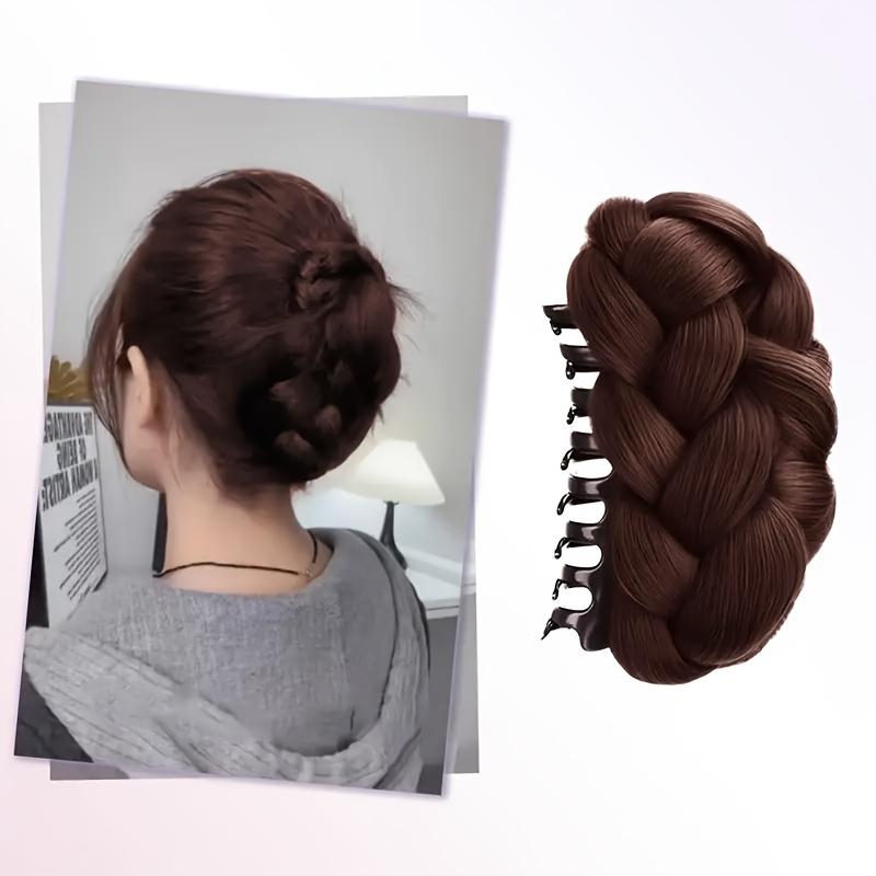 Women's Heat-Resistant Synthetic Fiber Ponytail Wig - With Clip-In Bun and Braid Style, Instantly Increases Short Hair Volume, Low Maintenance, Suitable for Daily Wear, Christmas and Other Holiday Parties