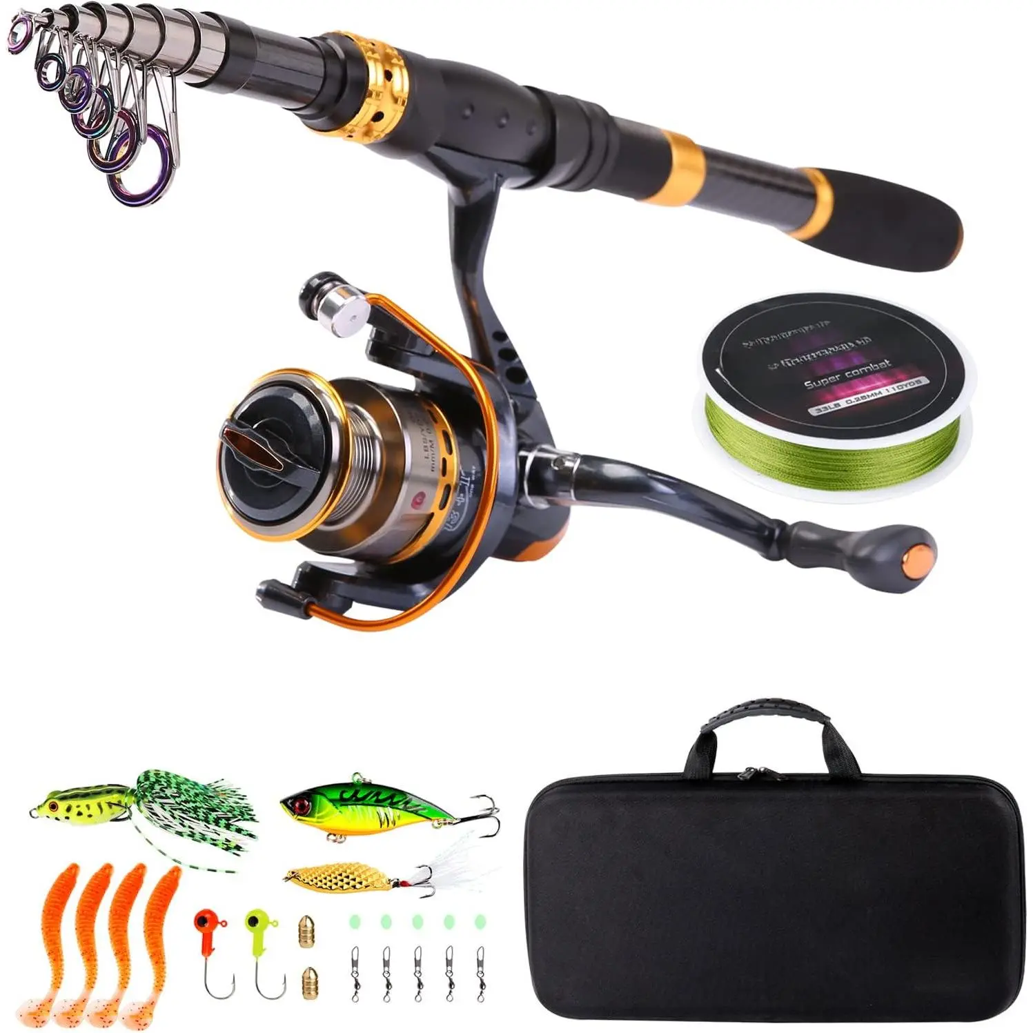 Carbon Fiber Telescopic Fishing Rod-Reel Combo Kit, Spinning Rods & Reels for Travel Saltwater-Freshwater Use, Affordable Prices, Fast Shipping, Fishing Kit, Carbon Fibre