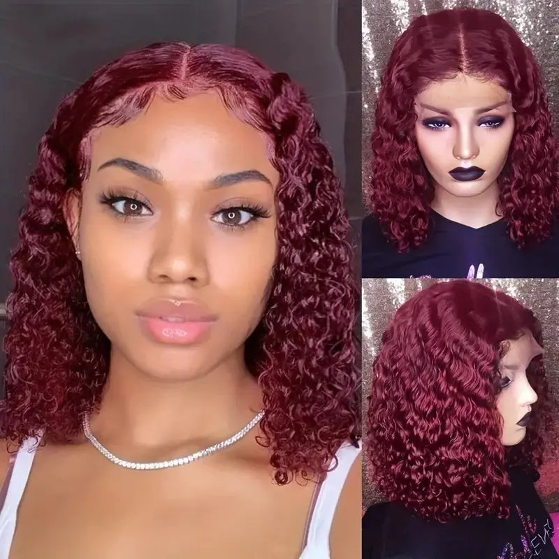 22/26-inch fashionable natural voluminous burgundy curly hair, front lace curly lace high-temperature synthetic wig.Burgundy  Curly Lace Front Wig, Heat Resistant Synthetic Deep Wave Bob Wig with Baby Hair for Women